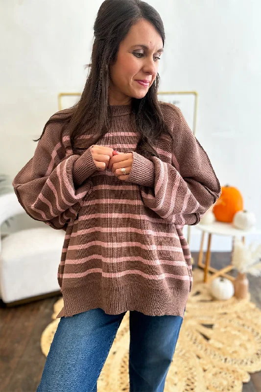 Mocha and Pink Stripe Sweater