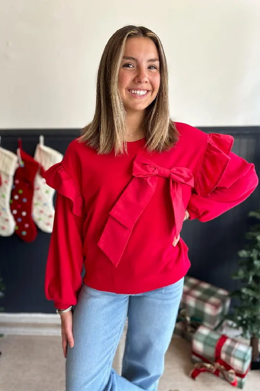 Red LS Bow Top