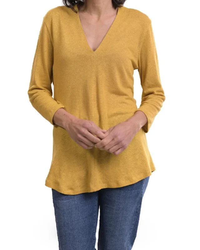 Essential Linen V-neck Top, Yellow