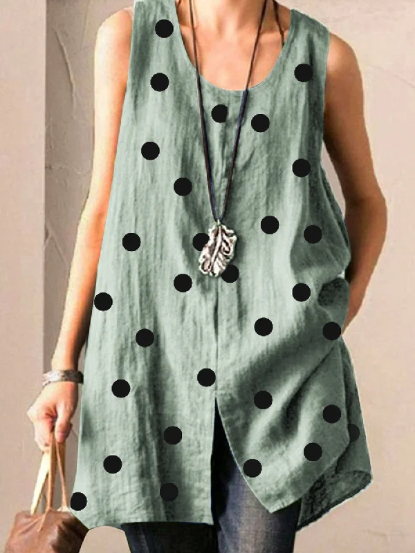 Women's Printed Cotton And Linen Casual Sleeveless Vest Shirt